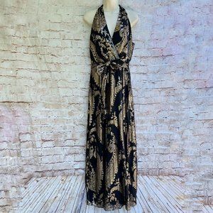 Neiman Marcus Women's Size 10 Black Gold Ball Gown Maxi Dress Paisley